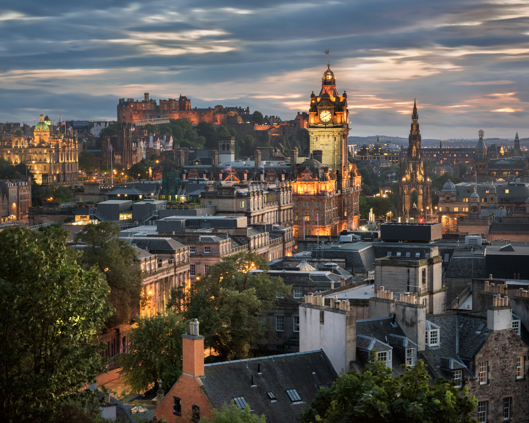 View of Edinburgh from Calton Hill in the Evening, Scotland, United Kingdom